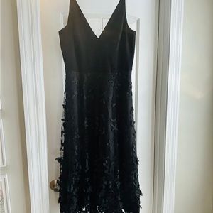 Dress The Population Sz Med Darleen V-Neck Embroidered Mesh Cocktail Dress Black